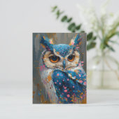 Carte Postale éclaboussures de peinture de hibou bleu lunaire (Debout devant)
