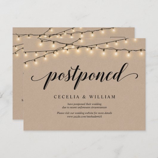 Carte Postale Éclairage À Chaîne, Kraft, Faire-part de mariage R (Devant / Derrière)