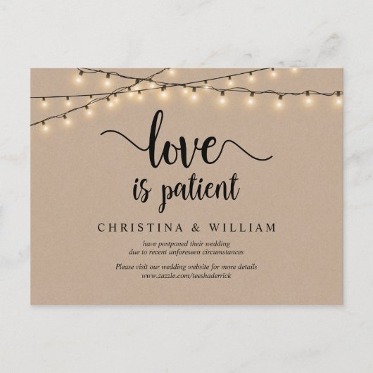 Carte Postale Éclairage à cordes, l'amour est patient, Mariage r (Devant)