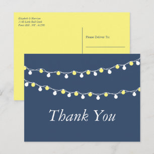 Carte Postale Éclairage à cordes, Merci Mariage jaune et blanc
