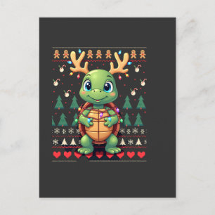 Carte Postale Éclairage de style pull de Noël moche Tortue de No