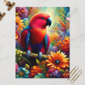 Carte Postale Eclectus Parrot aux fleurs colorées