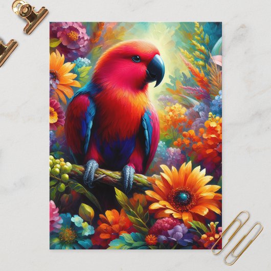 Carte Postale Eclectus Parrot aux fleurs colorées