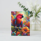 Carte Postale Eclectus Parrot aux fleurs colorées (Debout devant)