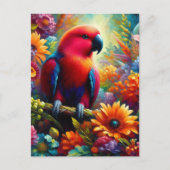 Carte Postale Eclectus Parrot aux fleurs colorées (Devant)