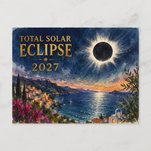 Carte Postale Éclipse solaire totale 2027 Méditerranée