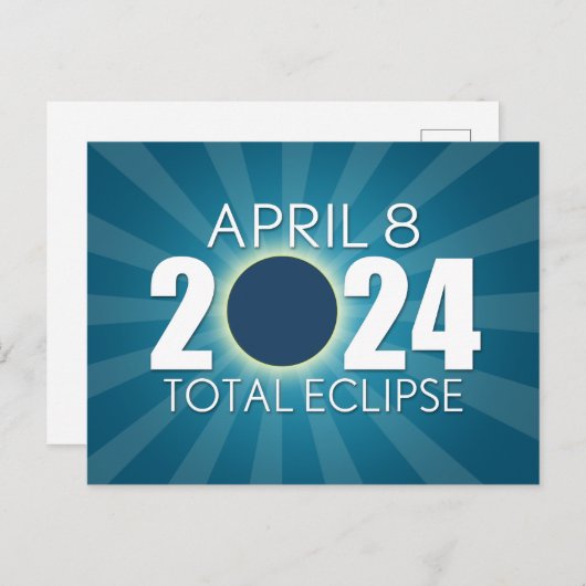 Carte Postale Éclipse solaire totale - 8 avril 2024 - Design ble (Devant / Derrière)