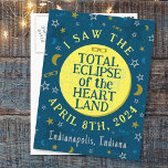 Carte Postale Éclipse Solaire Totale 8 Avril 2024 Souvenir Perso<br><div class="desc">Le 8 avril 2024, une éclipse solaire totale sera visible dans une grande partie des États-Unis, du Mexique et du Canada. Si vous prévoyez de célébrer cet événement passionnant dans le "cœur" de l'Amérique avec une fête d'observation amusante, ces cartes postales souvenir sont parfaites pour vous. Le texte indique "J'ai...</div>