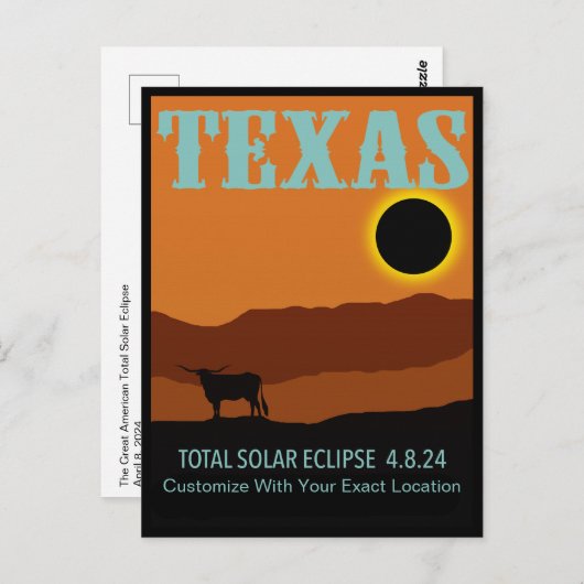 Carte Postale Eclipse Texas PERSONNALISABLE (Devant / Derrière)
