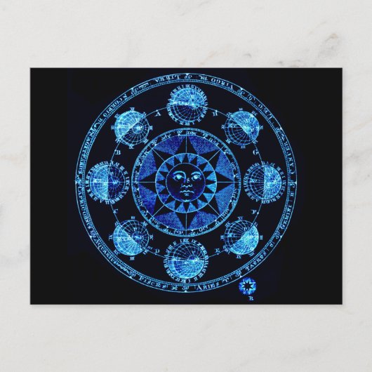Carte Postale Éclipses Soleil Zodiac bleu clair modifié (Devant)