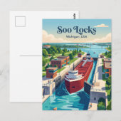 Carte Postale Écluses Soo Michigan (Devant / Derrière)