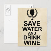 Carte Postale Économisez de l'eau et buvez du vin (Devant / Derrière)