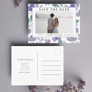 Carte Postale Économisez la date Boho Fleurale Aquarelle Violet