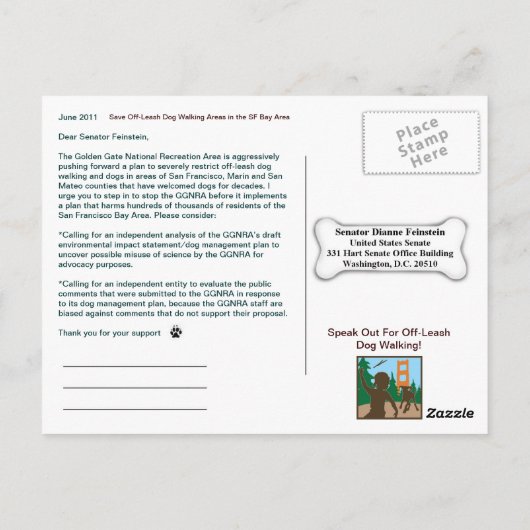 Carte Postale Économisez Les Zones De Marche Des Chiens En Dehor (Dos)