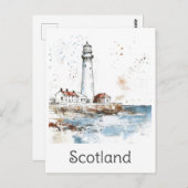 Carte Postale Ecosse Lighthouse Côte Aquarelle Voyage (Devant / Derrière)