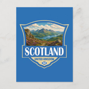 Carte Postale Écosse Royaume-Uni Illustration Rétro Badge