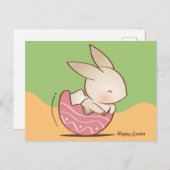 Carte Postale Écouter du lapin mignon, Oeuf de Pâques rose (Devant / Derrière)