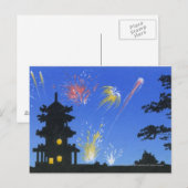 Carte Postale Écran de feu et silhouette de pagode (Devant / Derrière)