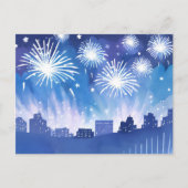 Carte Postale Écran Firework bleu | Aquarelle Fireworks (Devant)