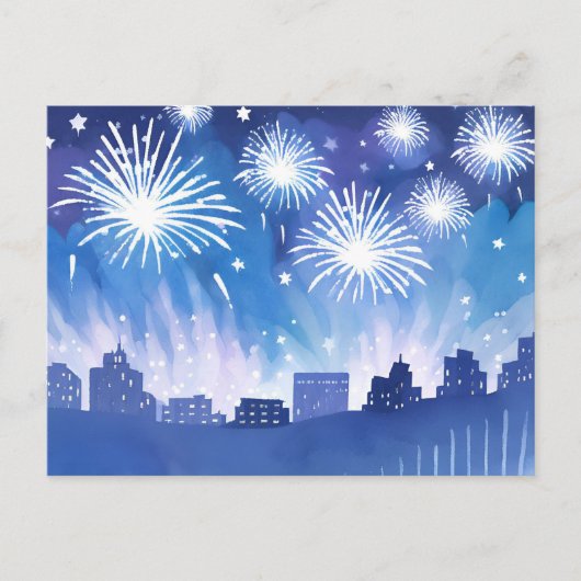 Carte Postale Écran Firework bleu | Aquarelle Fireworks (Devant)