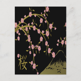 Carte Postale Écran noir rose Sakura or noir