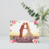Carte Postale Écriture à main florale 2 Mariage photo Merci (Debout devant)