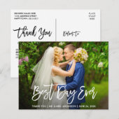 Carte Postale Écriture au Pinceau Meilleur Jour de Mariage Merci (Devant / Derrière)