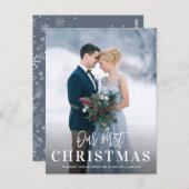 Carte Postale Écriture blanche Premier mariage de noël faire-par (Devant / Derrière)