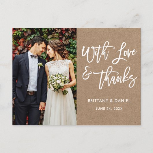 Carte Postale Écriture Brossée Moderne Mariage Amour et Merci Kr (Devant)