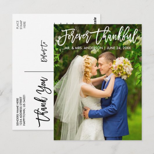 Carte Postale Écriture Brush Script Moderne Mariage Merci Pour T (Devant / Derrière)