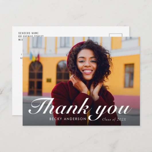 Carte Postale écriture calligraphique moderne merci diplôme (Devant / Derrière)