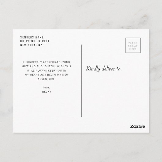 Carte Postale écriture calligraphique moderne merci diplôme (Dos)