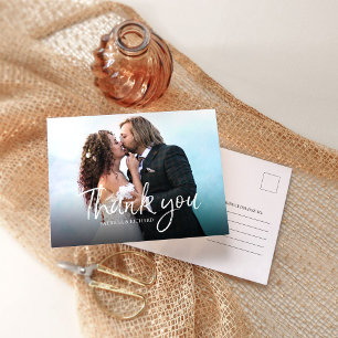 Carte Postale Écriture Chic Simple Élégant Mariage Remerciement