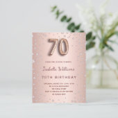 Carte Postale Écriture de ballons de diamants d'or rose à 70e an (Debout devant)