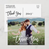 Carte Postale Écriture de brosse moderne Mariage Photo Merci W (Devant / Derrière)