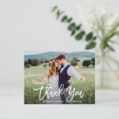 Carte Postale Écriture de brosse moderne Mariage Photo Merci W (Debout devant)