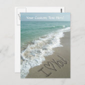 Carte Postale Ecriture de sable sur la plage, I Love You (Devant / Derrière)