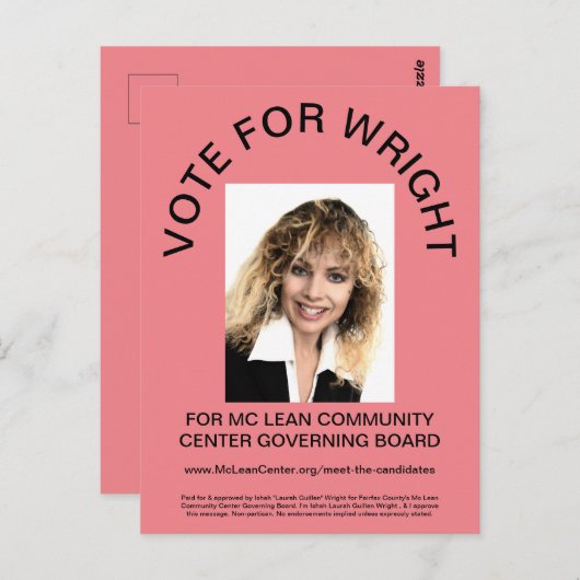 CARTE POSTALE ÉCRITURE DE VOTE (Devant / Derrière)