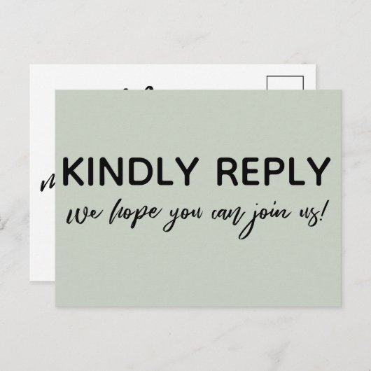 Carte Postale Écriture Décontractée moderne Sage Vert RSVP (Devant / Derrière)