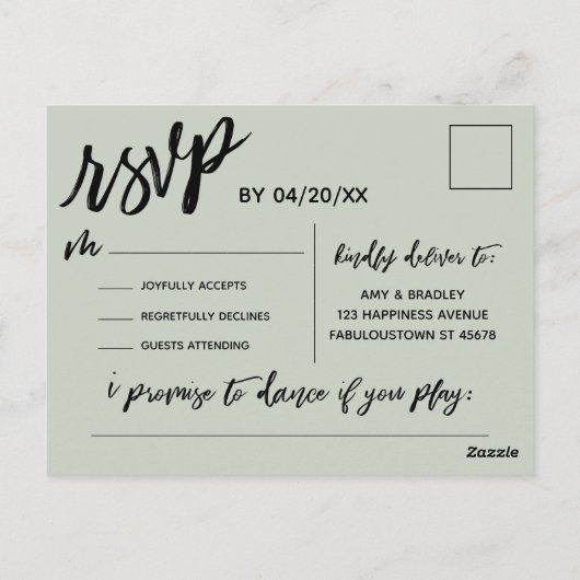 Carte Postale Écriture décontractée Sage Vert RSVP Demande de ch (Dos)