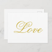 Carte Postale Écriture dorée chic et amour blanc calligraphie de (Devant / Derrière)
