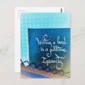 Carte Postale Ecriture d'un livre auteur manifeste vibes bleues (Devant / Derrière)