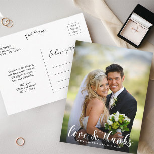 Carte Postale Écriture Élégante Chic Mariage Remerciement Photo