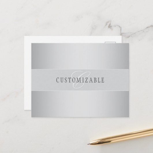Carte Postale Écriture élégante de monogramme modifiable | Gris (Devant/Arrière en situation)