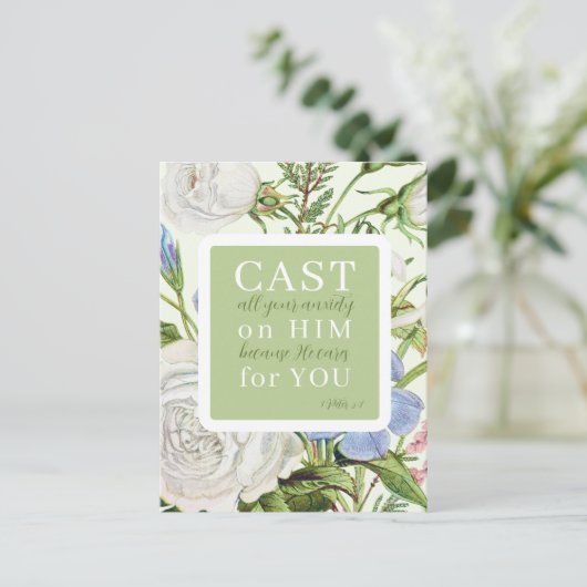 Carte Postale Écriture florale 1 Pierre 5:7 (Debout devant)