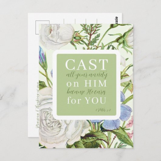Carte Postale Écriture florale 1 Pierre 5:7 (Devant / Derrière)