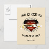 Carte Postale Écriture gravée dans les paumes des mains de Dieu (Devant / Derrière)