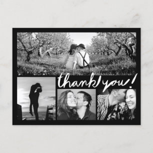 Carte Postale Écriture manuscrite 4 Photo Collage Merci noir Car