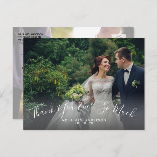 Carte Postale Écriture manuscrite classique 2 Mariage photo Merc (Devant / Derrière)