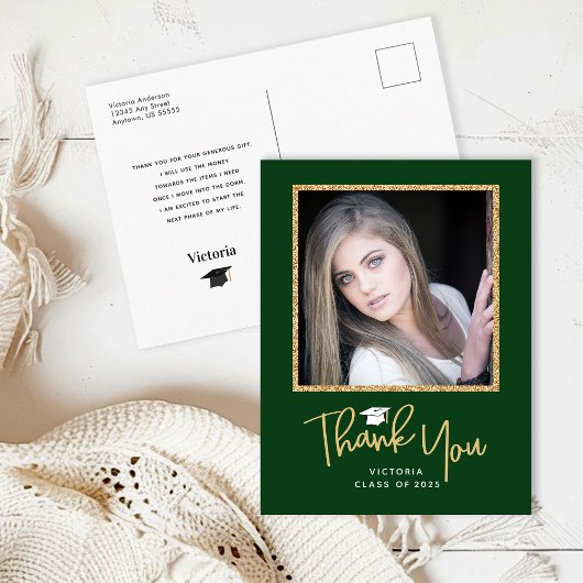 Carte Postale Écriture manuscrite Gold & Dark Green Graduation M